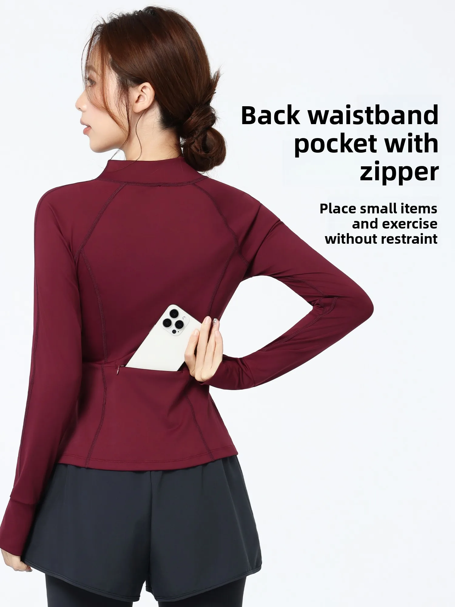 

Women's Winter Sports Top Zipper Running Slim Fit Elastic Fitn Qui Dry irt Ba ket for Mobile Phone Running Outerwear