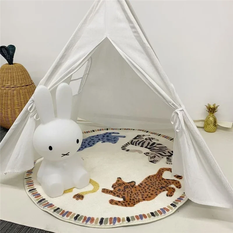 

Cartoon Animal Round Carpets For Home Living Room Decoration Bedroom Non-slip Area Rugs Bedside Sofa Soft Thick Plush Floor Mats