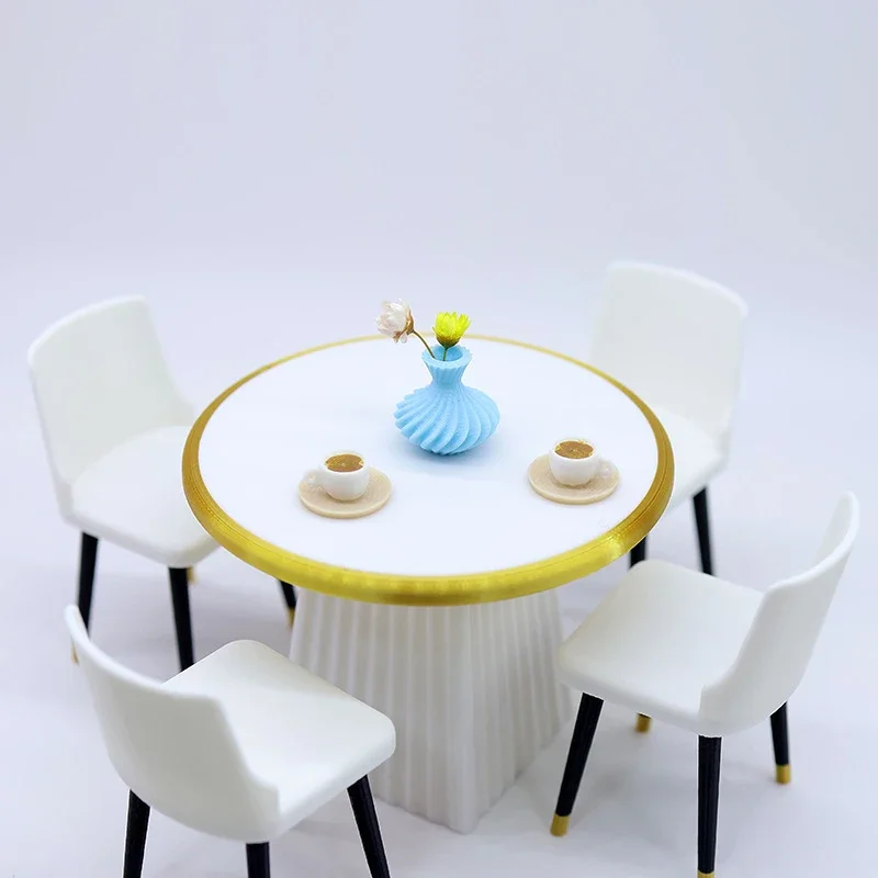 

1/12 Scale Dollhouse Dining Table And Chairs Set Miniature Living Room Furniture Toy for Dollhouses Pretend Play