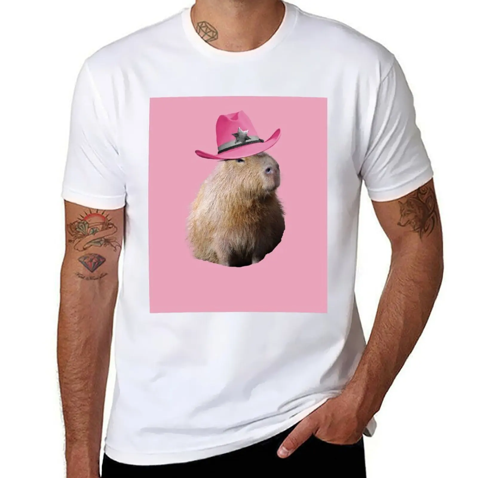 

Capybara Wearing Pink Cowboy Hat T-Shirt t shirt man plain g man t shirts for men T-Shirt