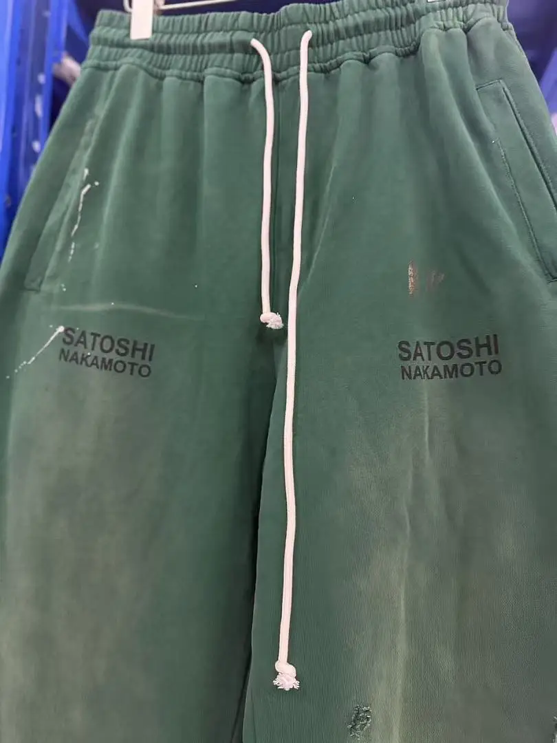 2026ss Satoshi Nakamoto Drawstring Vintage  Splash‑Ink Washed Distressed Casual Women Men Sweatpants Jogger Pants Trousers