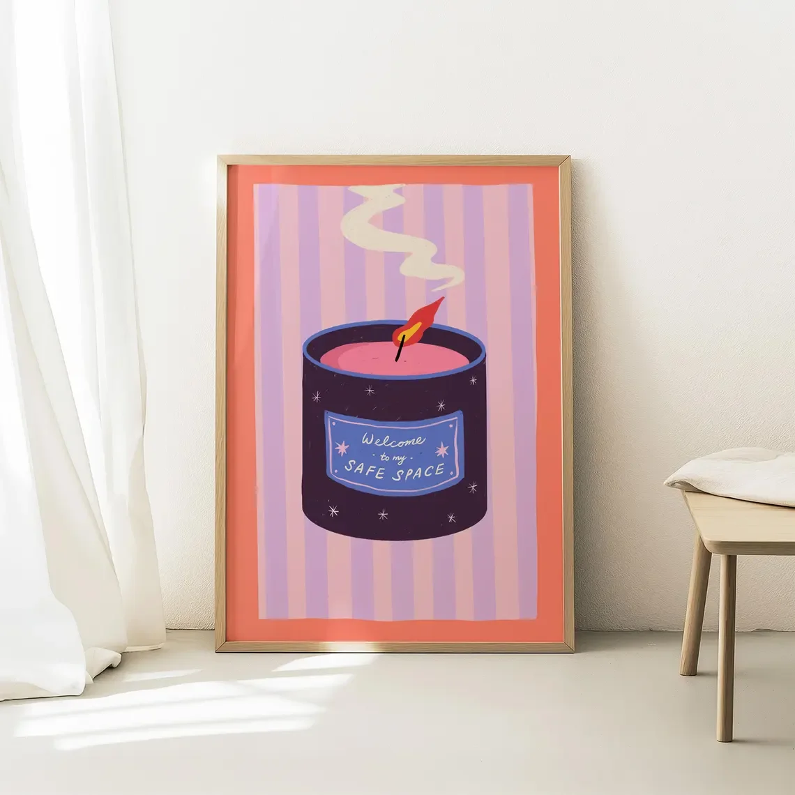 bem-vindo-ao-meu-espaco-seguro-estampa-de-vela-decoracao-aconchegante-para-meditacao-presente-de-autocuidado-arte-calmante-para-parede-de-quarto