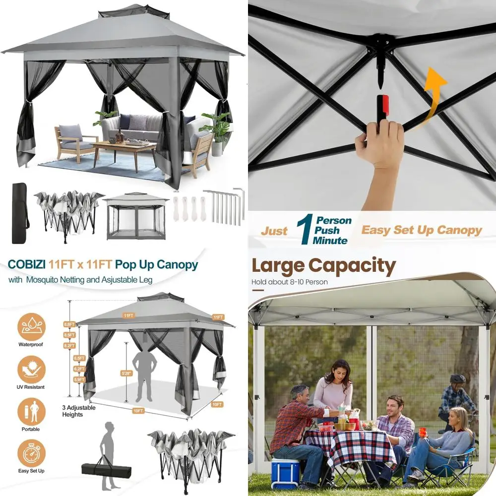 

COBIZI 10x10 всплывающие беседки на распродаже 11x11 палатка с балдахином легкая уличная беседка водонепроницаемая портативная беседка с москитной нитью