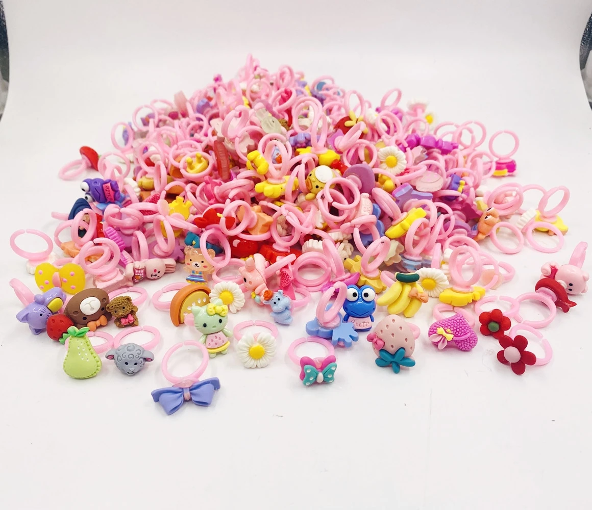 5pcs Zircon Rings For Girls Kids Child Jewelry Adjustable Little Crystal ring Gift Resin ring With box��A box of five rings�� ?