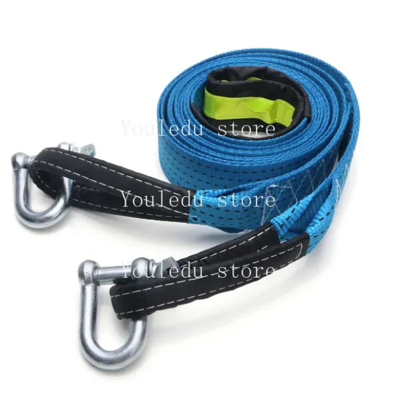 5M 8Tons Car Towing Rope Strape Cable With U Hooks Shackle High Strength Nylon With Reflective Light For Car Truck Trailer SUV