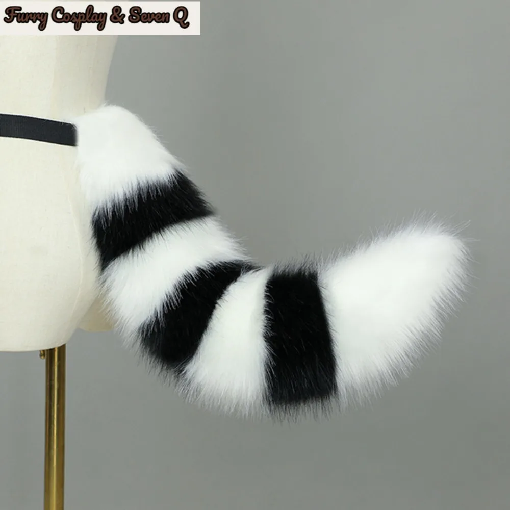 2Pcs/set Fluffy Animal Raccoon Cat Tail Faux Fur Plush Fox Ears Headband Cosplay Halloween Costume Accessories 5