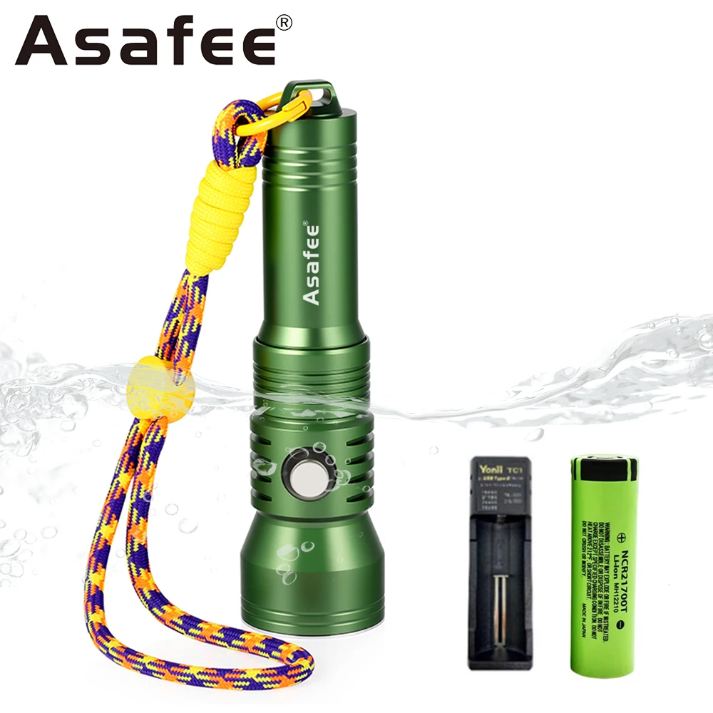 Asafee DT200 SFT40 LED Portable Scuba Diving Lamp Underwater Dive Torch 1800LM Strong Handle Professional Diving Flahlight