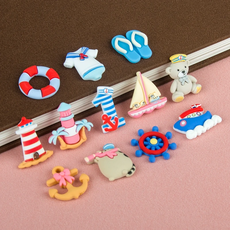 10Pcs New Cartoon Marine Traffic Series Sailor Suit Flat Back Scrapbook Kawaii DIY Home Furnishing Embellishments Hairpin Access