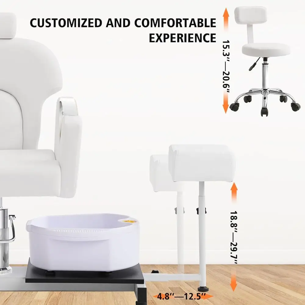 كرسي باديكير بدون سباكة مع تدليك القدم والمنتجعات الصحية والبراز، محطة باديكير قابلة للتعديل للرفع الهيدروليكي، 360 درجة °   مسمار دوار