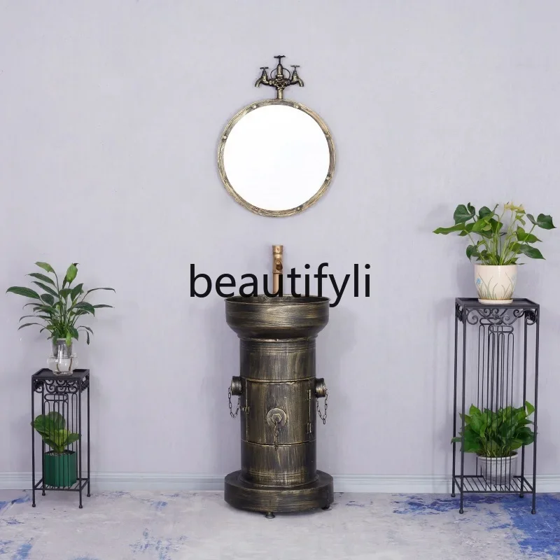 

Wrought iron retro industrial style round floor-to-ceiling bar bathroom combination column wash basin