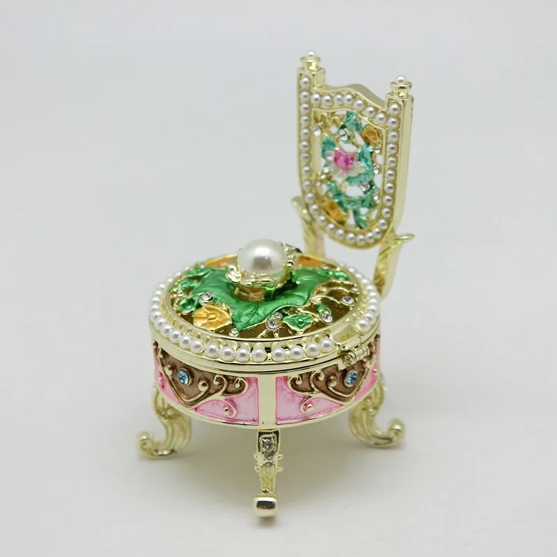 

SHINNYGIFTS Wedding Favor Pearl on Chair Trinket Box Handmade Enamel Jewelry Gift Box Ornaments