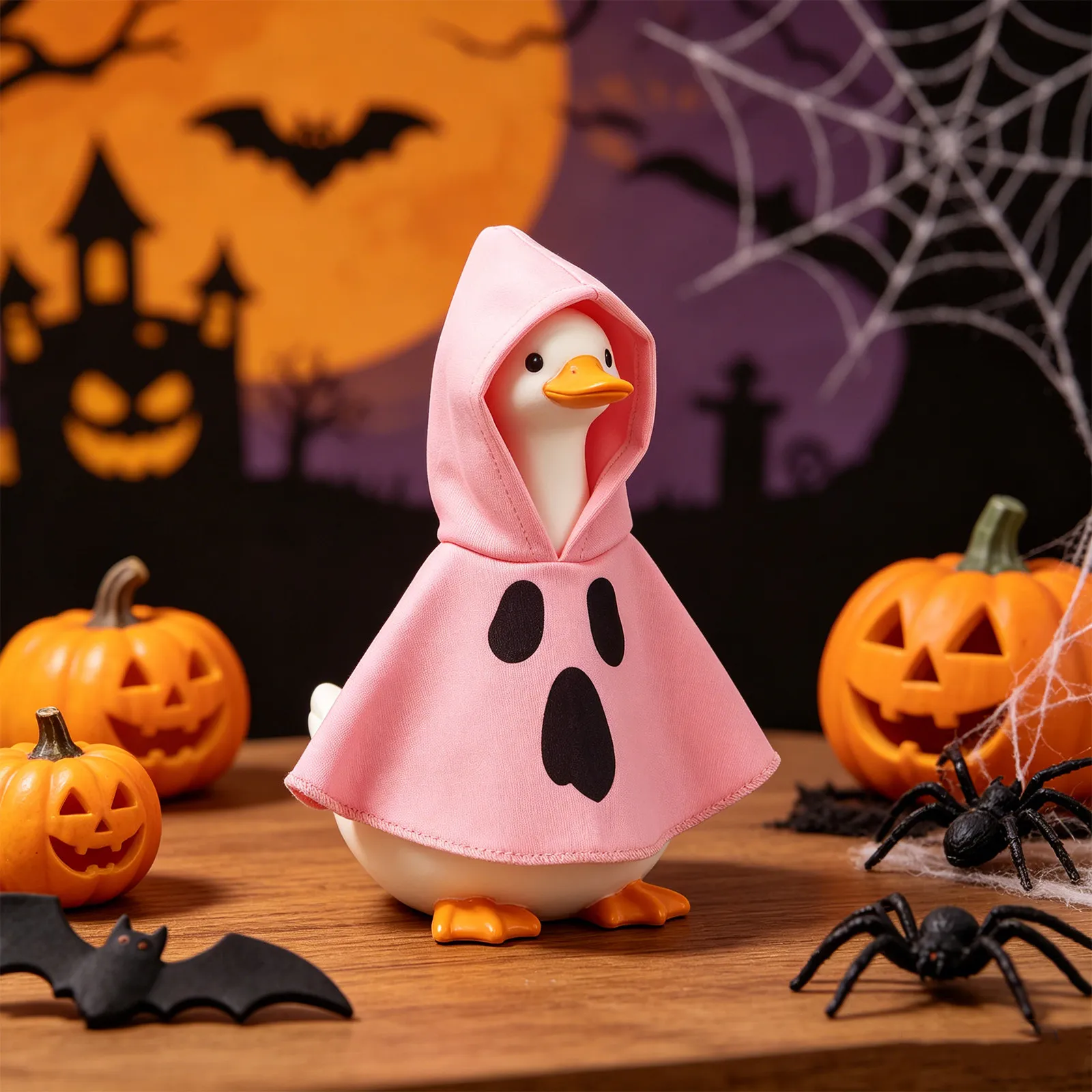 Halloween Goose Outfit Porch Ghost Witch Cape 7 Inch Goose Clothes Front Door Party Decor Tabletop Outfit Pink Ghost Hoodie