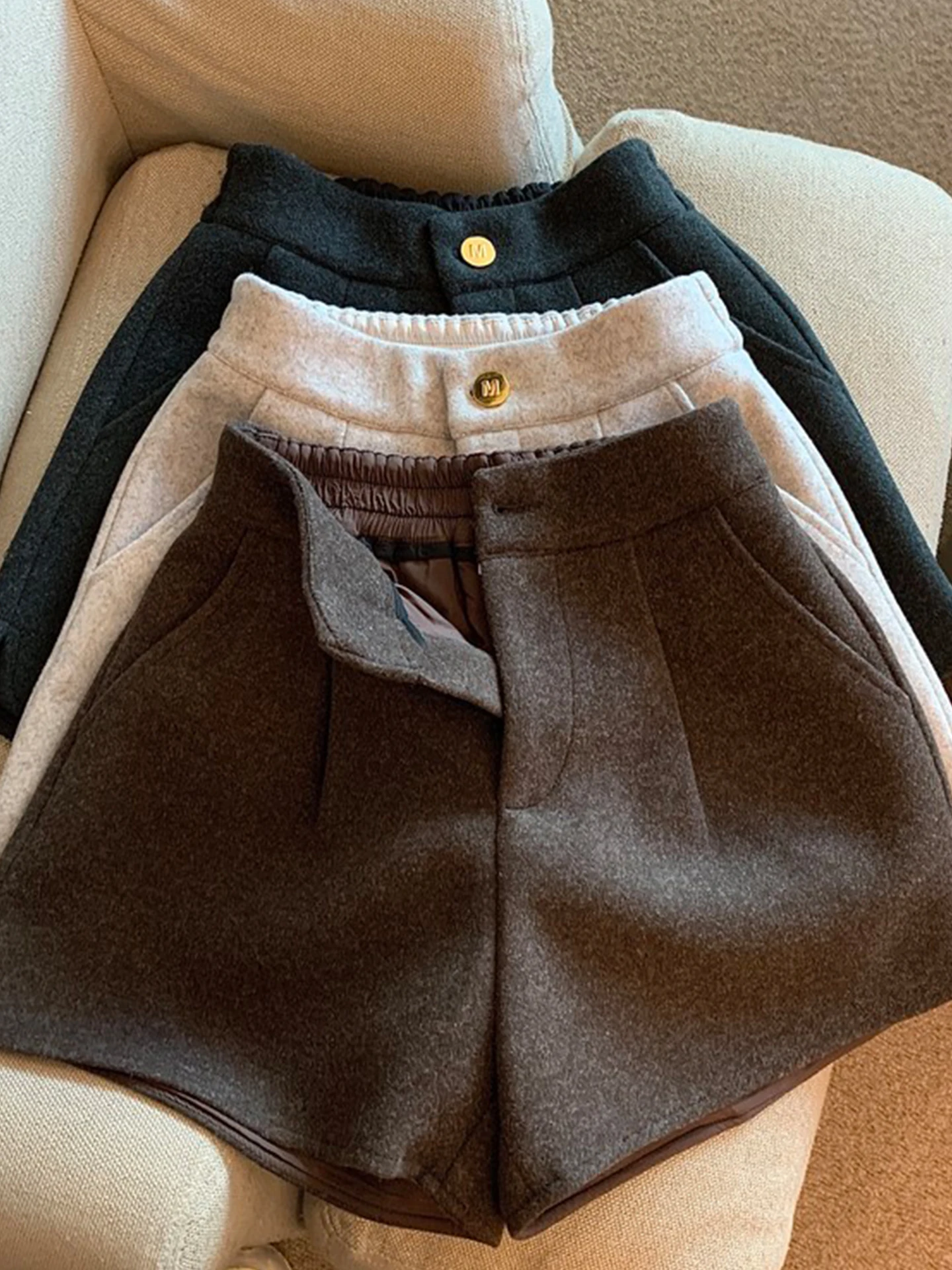 Pantalones de bota de pierna ancha holgados de cintura alta para mujer, prendas de vestir exteriores, pantalones ort, cintura elástica, Tweed, Otoño Invierno, nuevo Sle