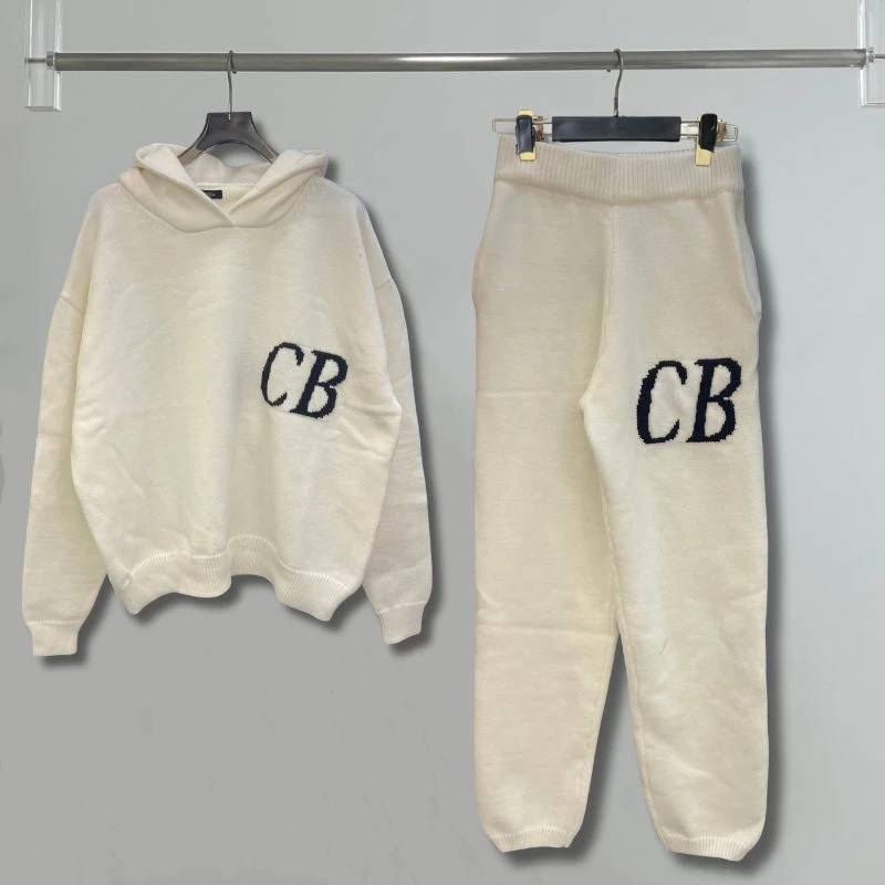 

White Jacquard Letter CB Knitted Hooded Sweatshirts Winter Street Men Women Sweater Hoody Casual Loose Elastic Waist Pants