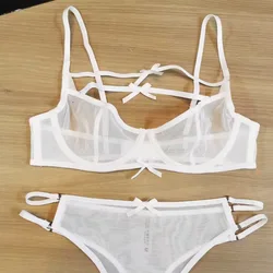 Ultra-thin Half Cup Bra Underwear Sets Sexy Lace With Steel Rings Gathering Pure Desire Transparent Lingerie Panty Set