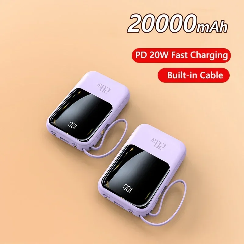 Lenovo Mini 20000mAh Powerbank 20W Super Fast Charging 4 in 1 Built in Cables Power Bank for iPhone Samsung Huawei New