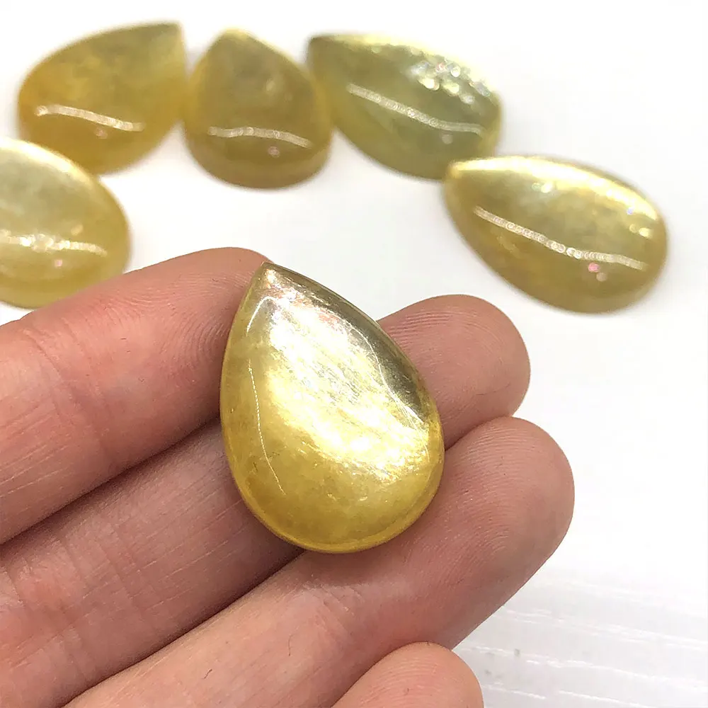 1pc Gold Yellow Lepidolite Mica Natural Stone Teardrop Crystals Healing Reiki Water Drop Gift Gemstones Jewelry Home Room Decor