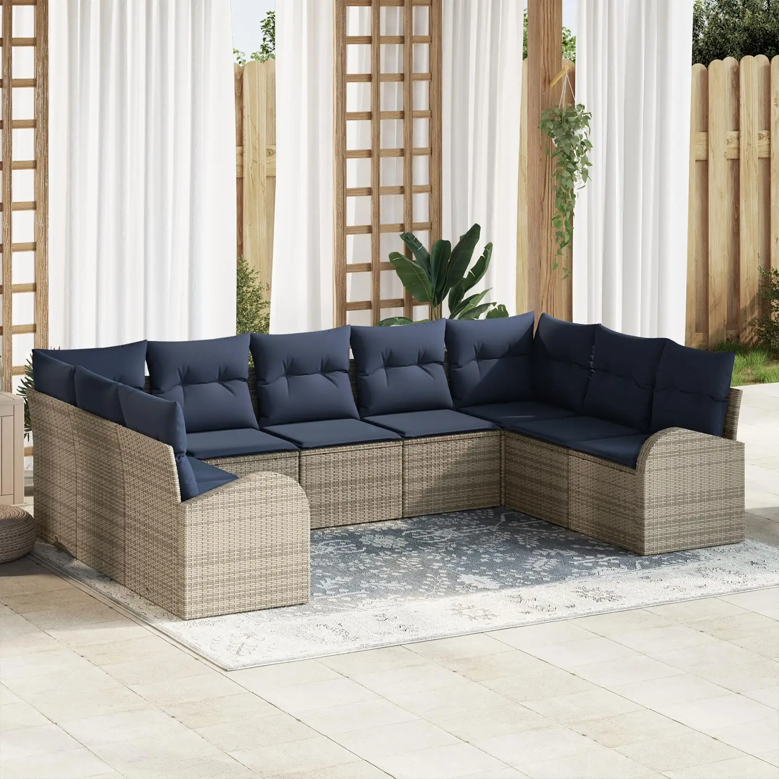 

9 Piece Outdoor Garden Sofa Set with Cushions Light Grey Rattan Wicker Furniture Seating for Patio Balcony Lounge