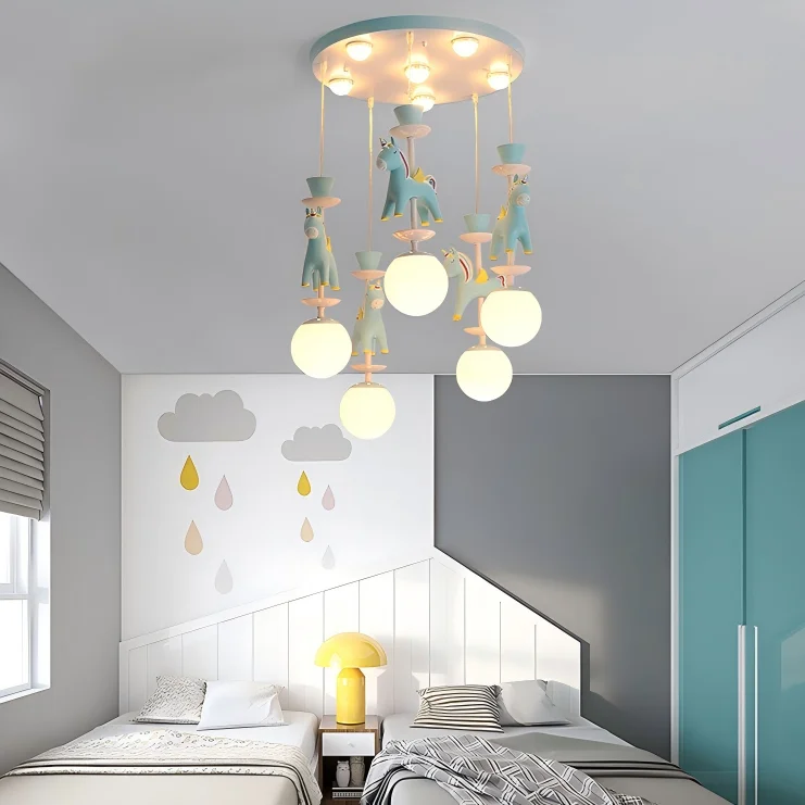 Children's Room Chandelier Pink Iron Middle Size Adjustable Height Cute Cartoon Design Bedroom