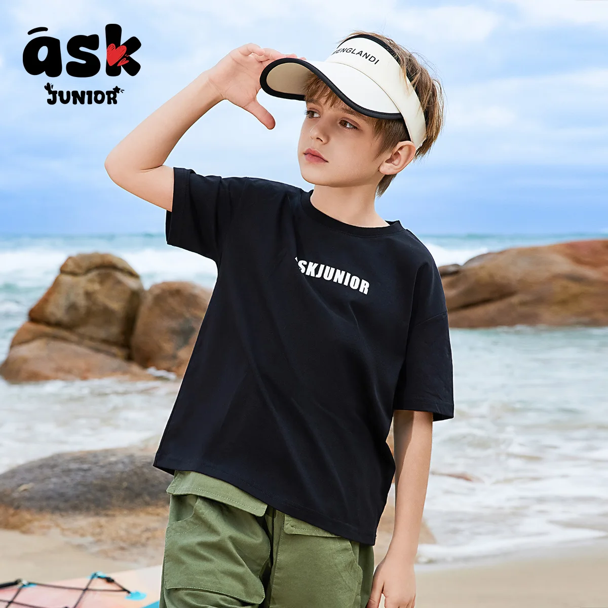 اسأل جونيور ملابس الأطفال المطبوعة العاكسة الملونة الأولاد الصيف أزياء الاتجاه عارضة تنوعا الأطفال تي شيرت #3