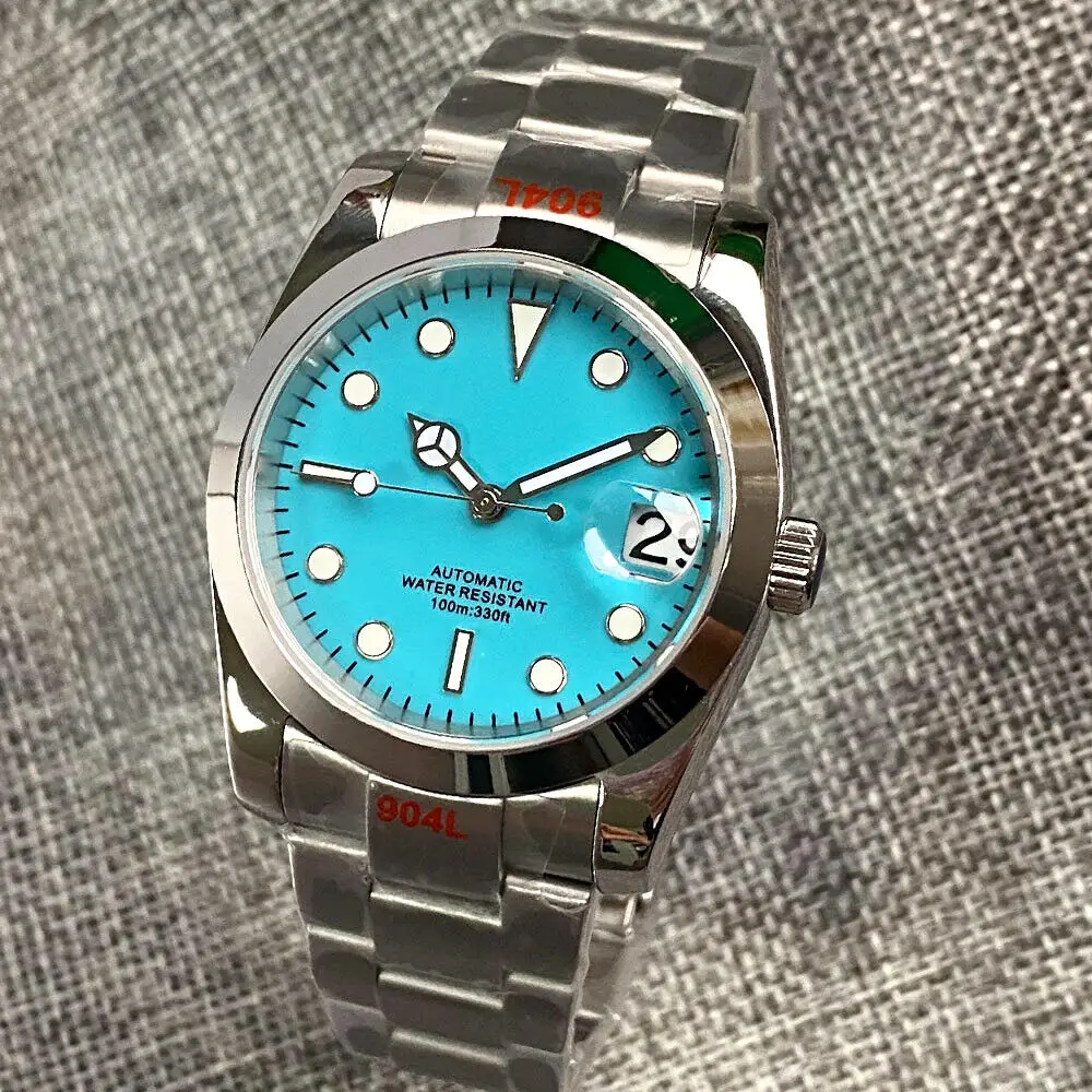 Bliger 36mm/39mm Sapphire Glass NH35A Automatic Men Watch Blue Sterile Dial Luminous Hands Indexes Date Fixed Bezel