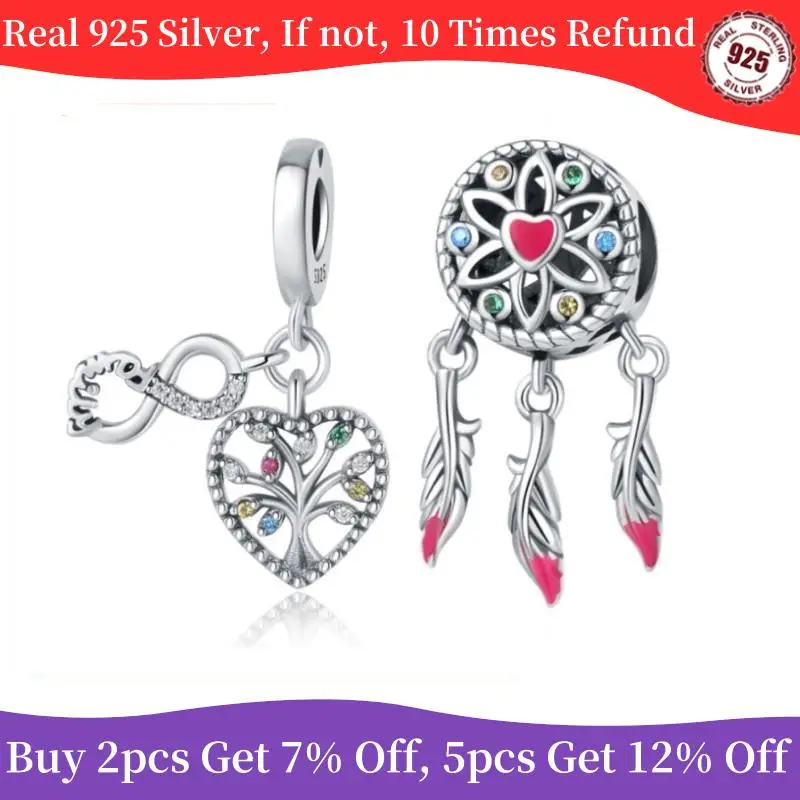 925 Sterling Silver Tree Of Life Unlimited Symbol Charm Sparkling Zircon Dreamcatcher Transparent Bead Fit Original Bracelet