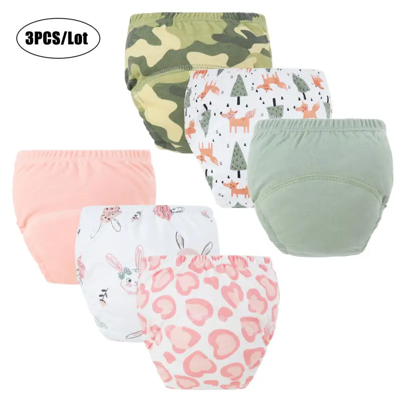 3Pcs/lot Baby Diaper Pants Cotton Toddler Training Pant Cartoon Printed Reusable Nappies Breathable Newborn Infant Underwear