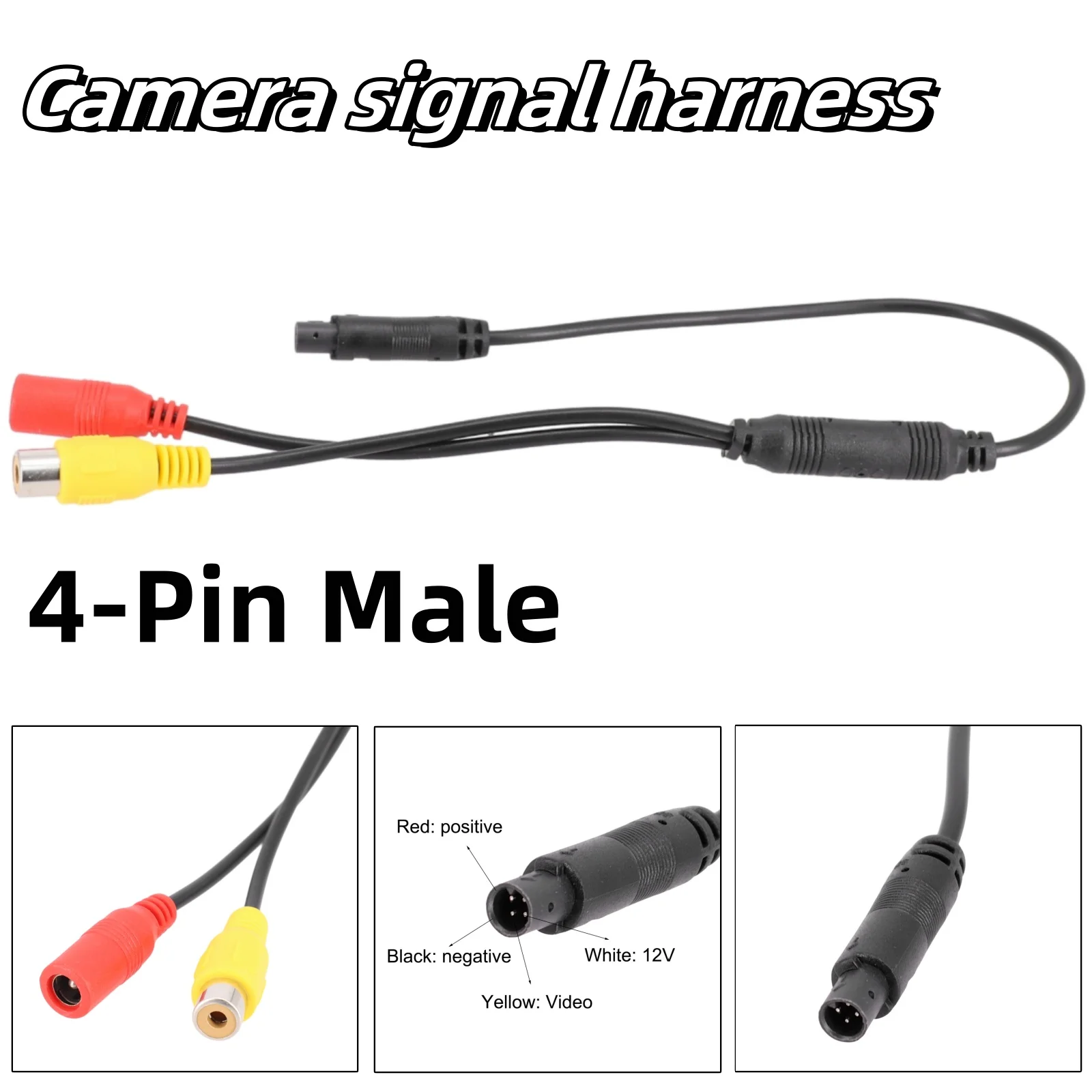 

Car Reversing Camera Signal Harness Car 4-Pin Male 23inch To CVBS For RCA Female Connector Signal Power Adapter Wire Harness