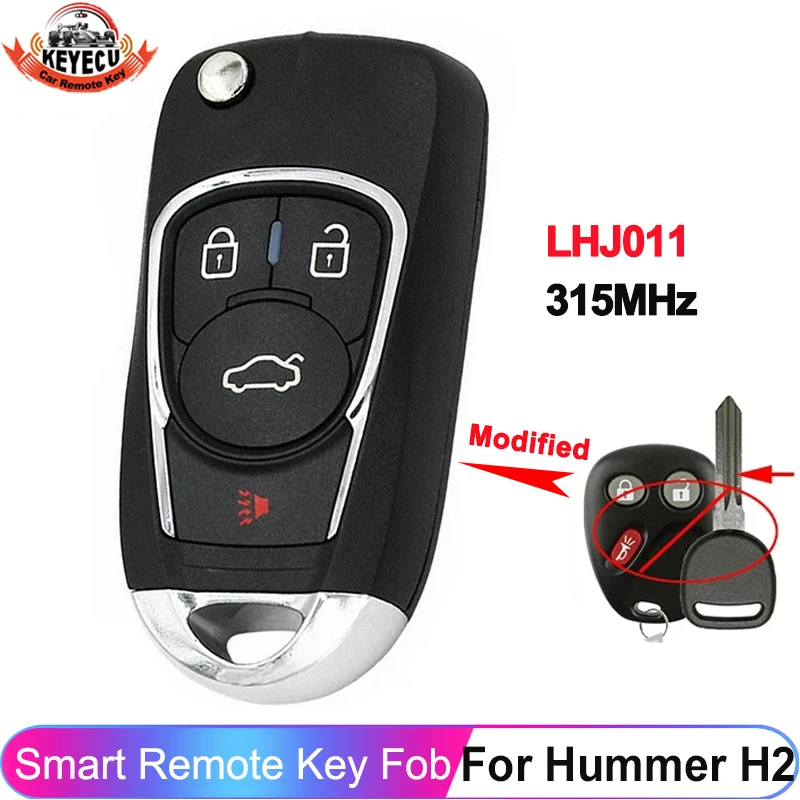 

KEYECU Upgraded Remote For GM Hummer H2 Chevrolet Avalanche Cadillac Escalade 315MHz LHJ011 2003 2004 2005 3 Button Car Key Fob