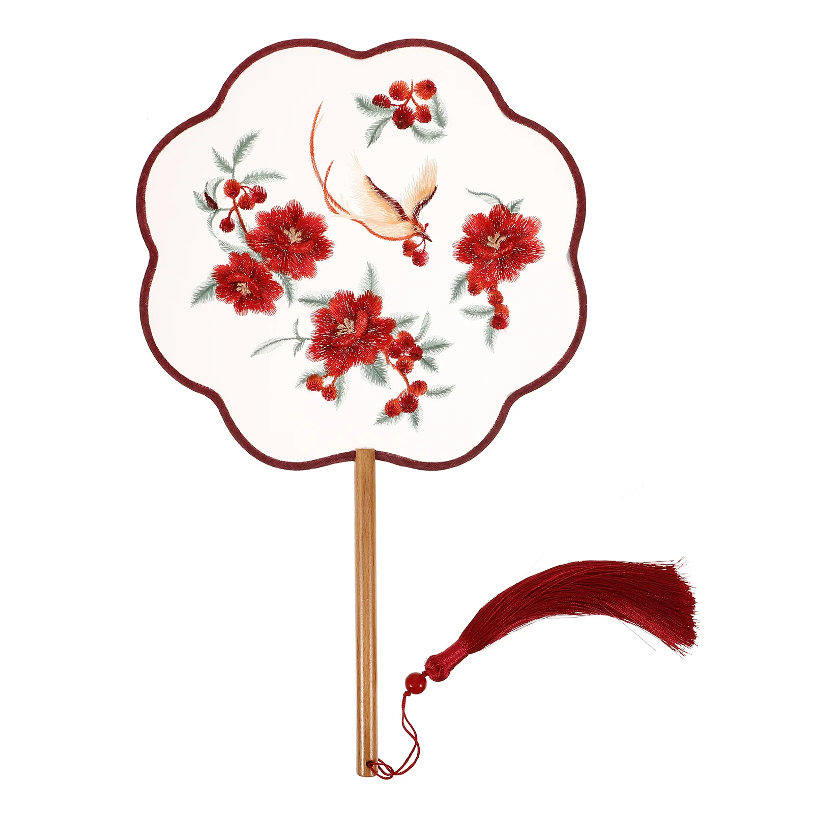 

Embroidered Silk Round Fan Chinese Style Home Decor Lightweight Wooden Handle Traditional Tassel Fan Room
