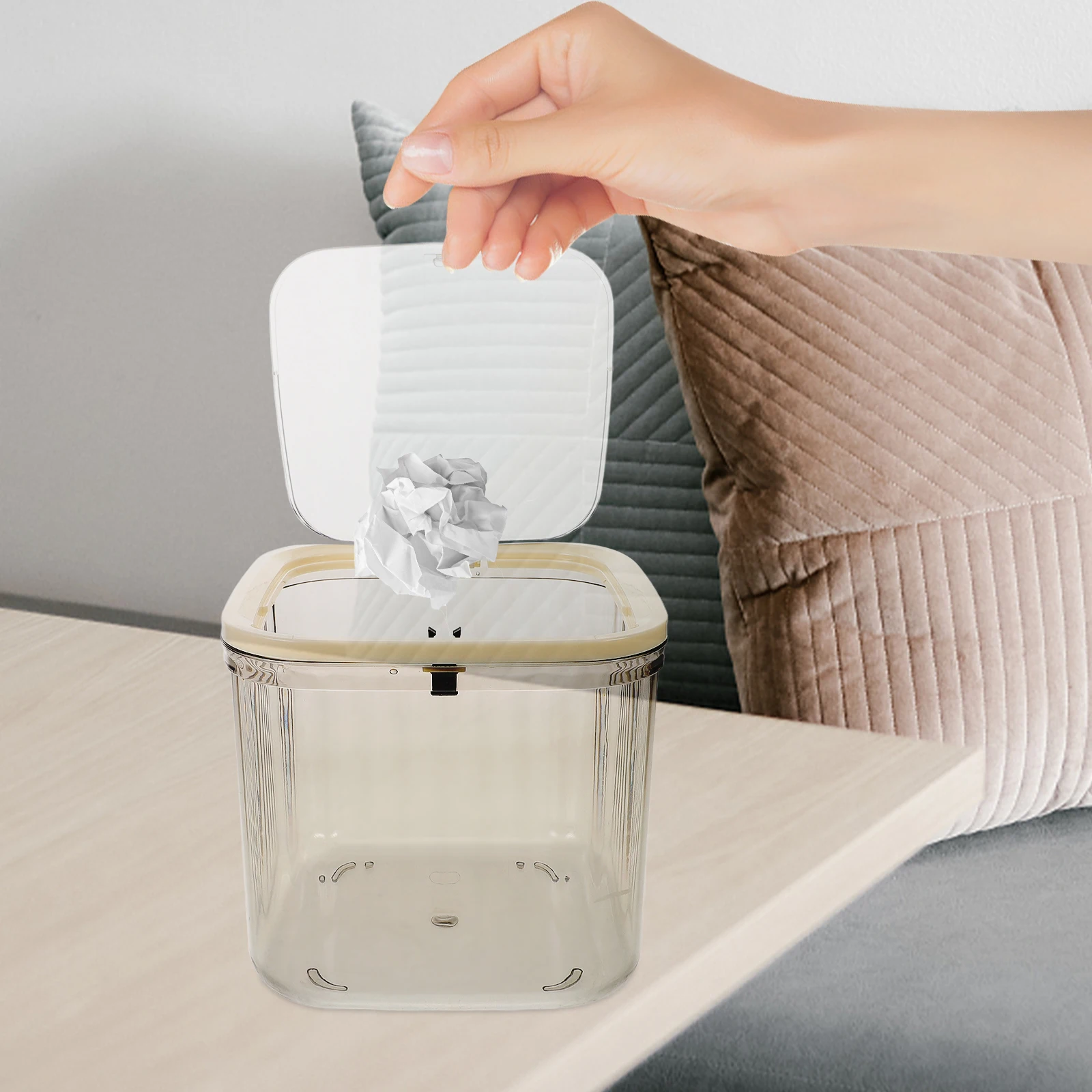 

Desktop Trash Can Bin with Lid Small Counter Garbage Mini Tiny Plastic for Table
