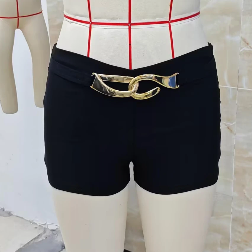 

Women's Hot Mini Shorts Low Rise Slim Fit Golden Buckle Decor Fashion Summer Micro Shorts