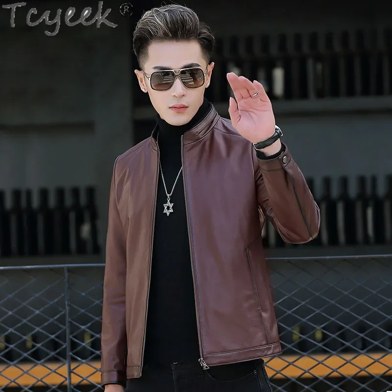 Tcyeek Genuine Leather Man Jackets Spring Autumn Clothes Natural Cowhide Coats Mens Leather Jackets New Stye Jaqueta De Couro