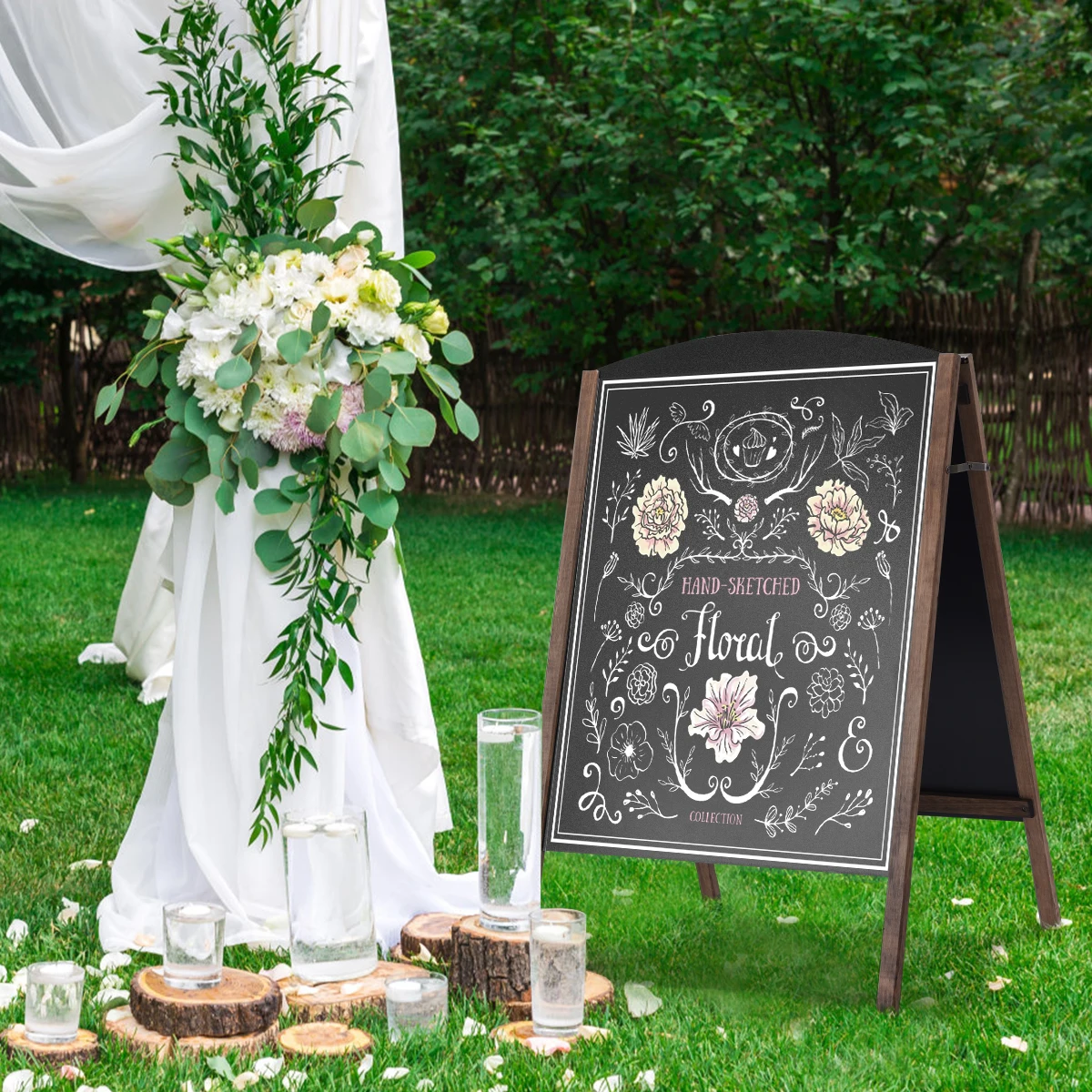 

Доска-триптих из дерева 40 дюймов для свадебных объявлений на тротуаре