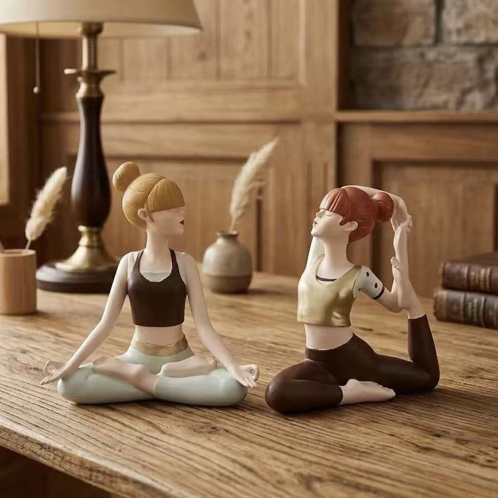 Yoga Girl Statue, Sandstone Texture Resin Crafts, Zen  Decor for Office Desk Shelf, Fitness Lady Sculpture Home Decoration Gift.