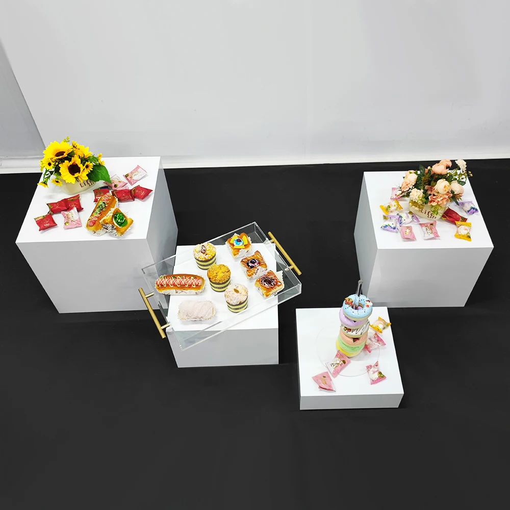 Premium acrylic food display stand White buffet acrylic food display riser cube