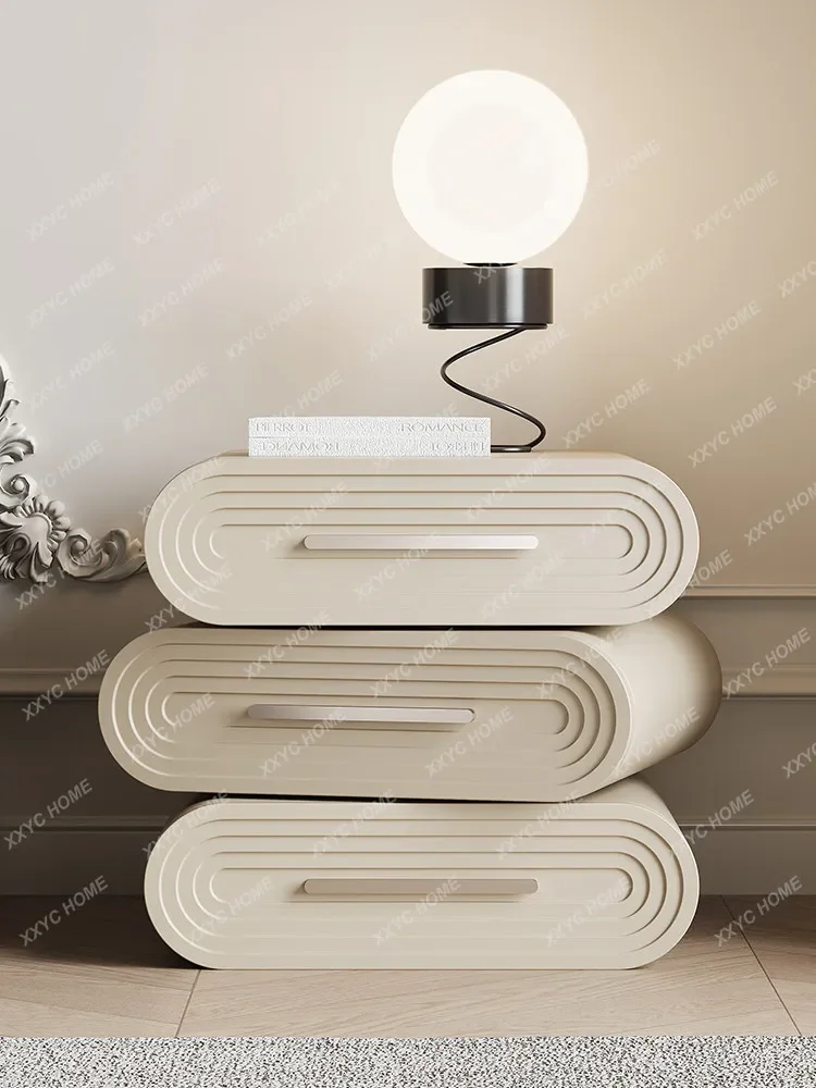 Rotating texture cream cabinet simple classic three-layer bucket bedside table