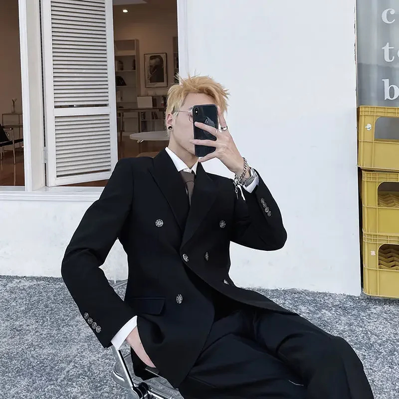 

Мужской деловой костюм-двойка однотонного цвета в корейском стиле: пиджак и брюки для церемоний, высокое качество, люкс, JJ1258