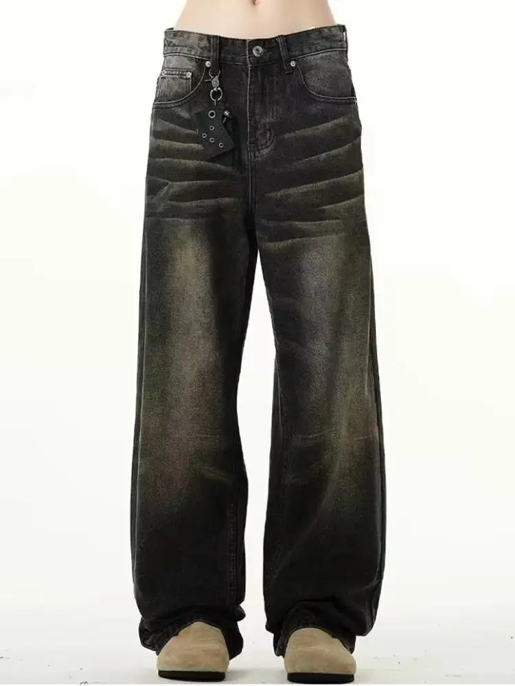 Pantalones vaqueros de ondulación lavados para hombre, diseño de moda masculina, sensación de reconocimiento, Ruffian High Street, sentido de alto