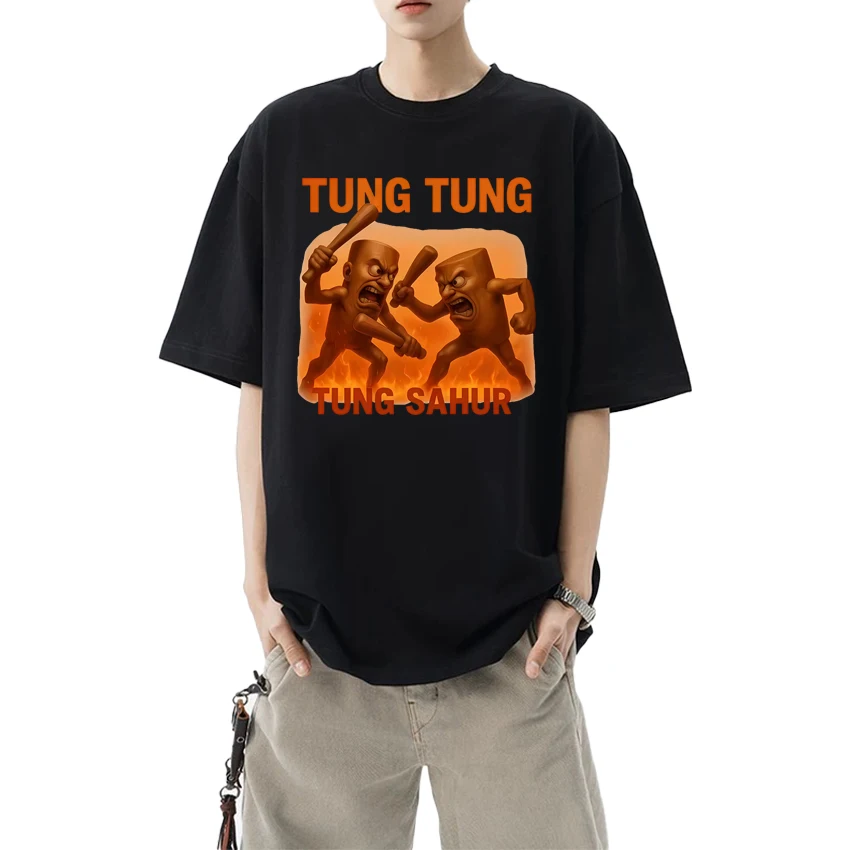 

Summer Tung Tung Tung Sahur Italian Brainrot Funny Meme short sleeve T-shirts Unisex Oversized T shirt Unisex 100% Cotton Tops