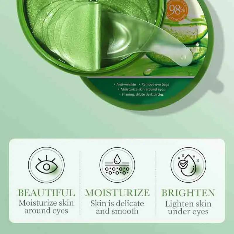 Mascarilla de colágeno de Aloe Vera para ojos, 60 uds., eliminación de ojeras, bolsas para ojos, parches hidratantes reafirmantes para ojos,