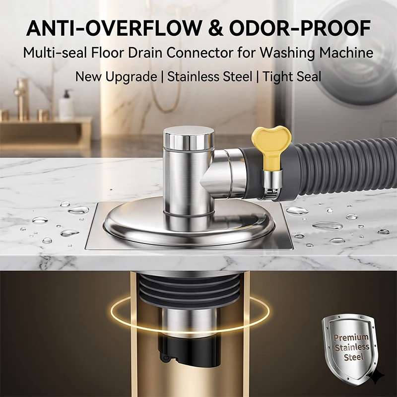 Washing Machine Drain Pipe Tee Joint Floor Drain Adapter Extended Anti Odor Core Backflow Preventer For Bathroom Shower Tub