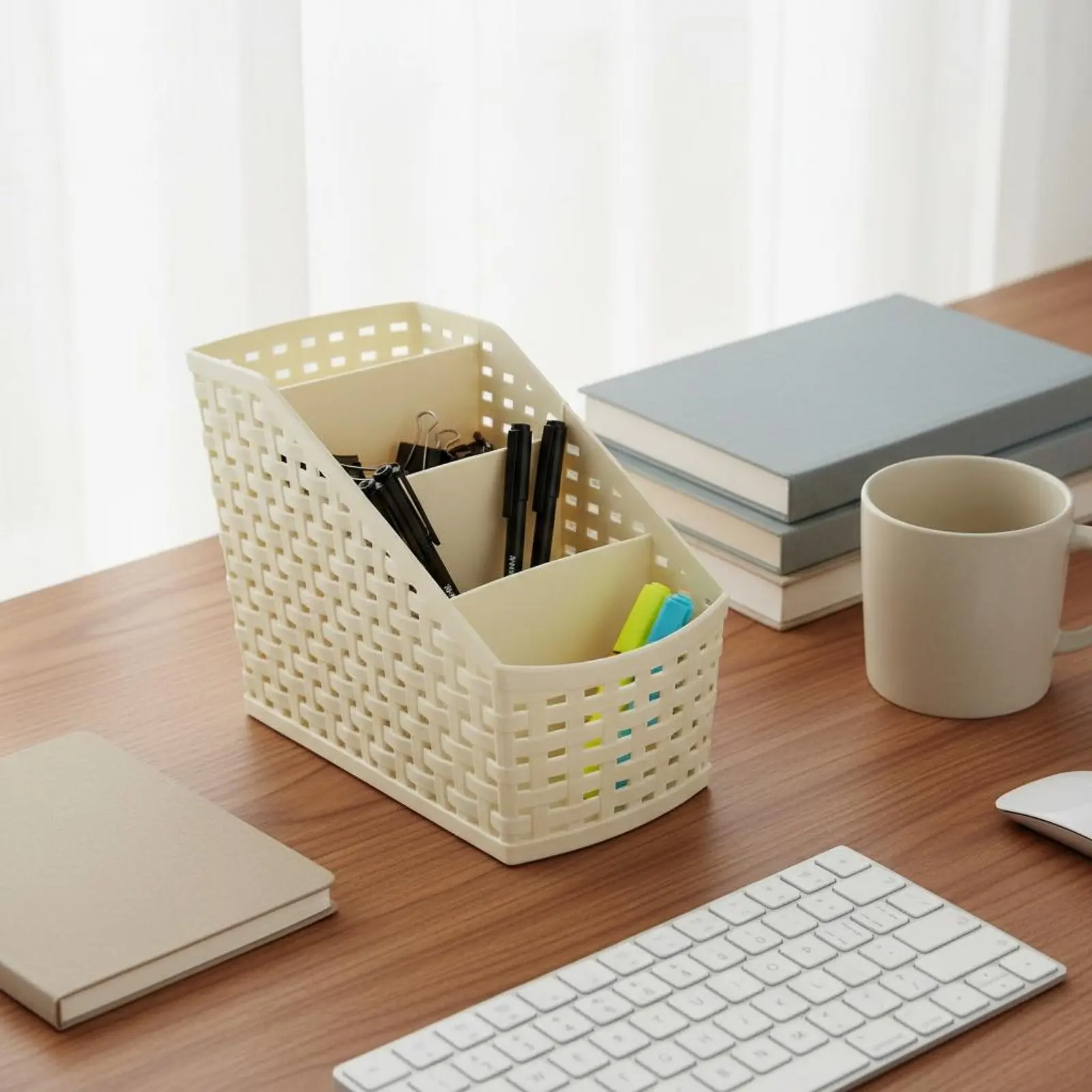 Slanted Stationery Organizer Stylish Design Multi-Compartment Organizer 4-Compartment Desk Holder Space Saving for Vanity