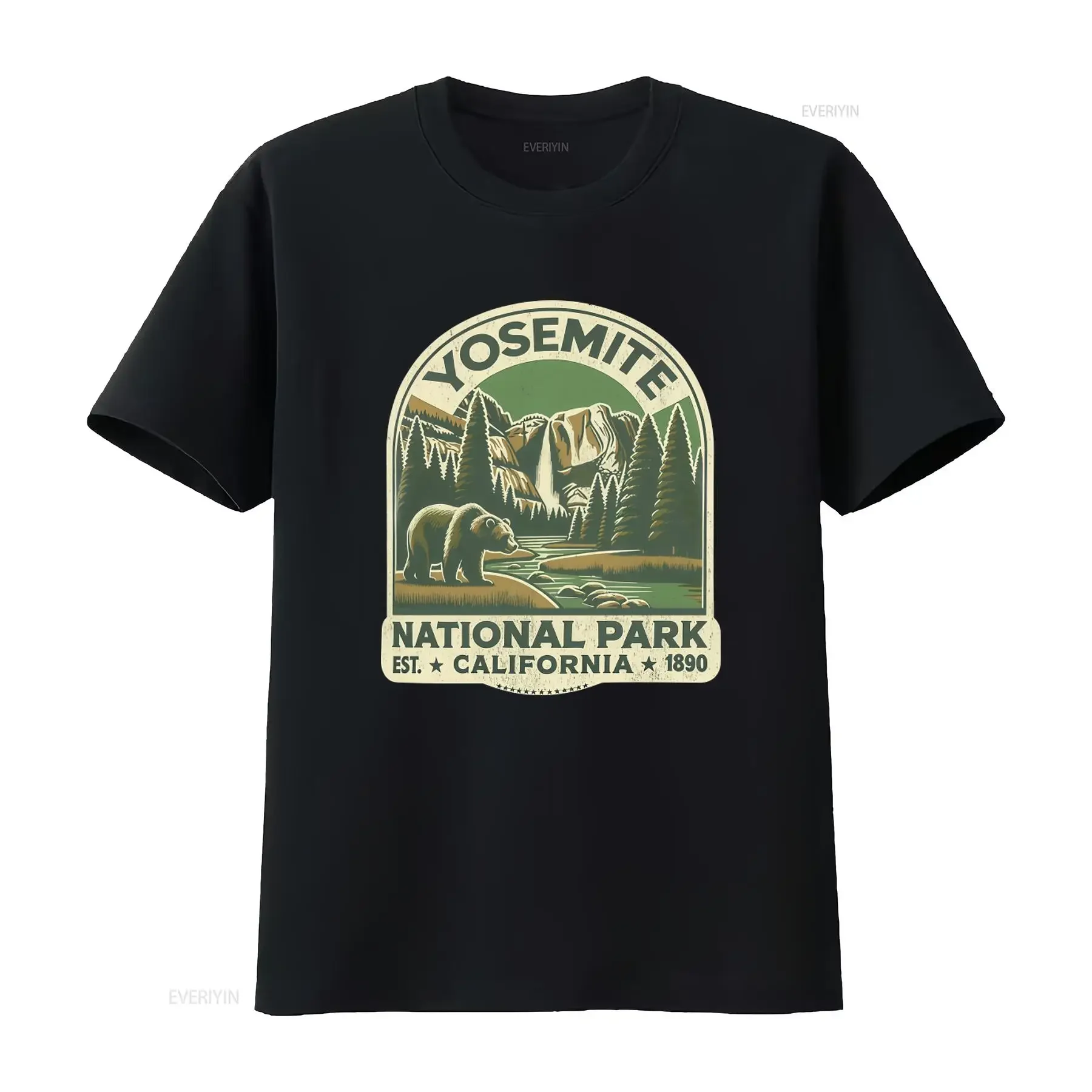 Vintage Yosemite National Park T Shirt Crewneck for Camping Hiking California Trip Travel with Waterfall Design vintage Washed
