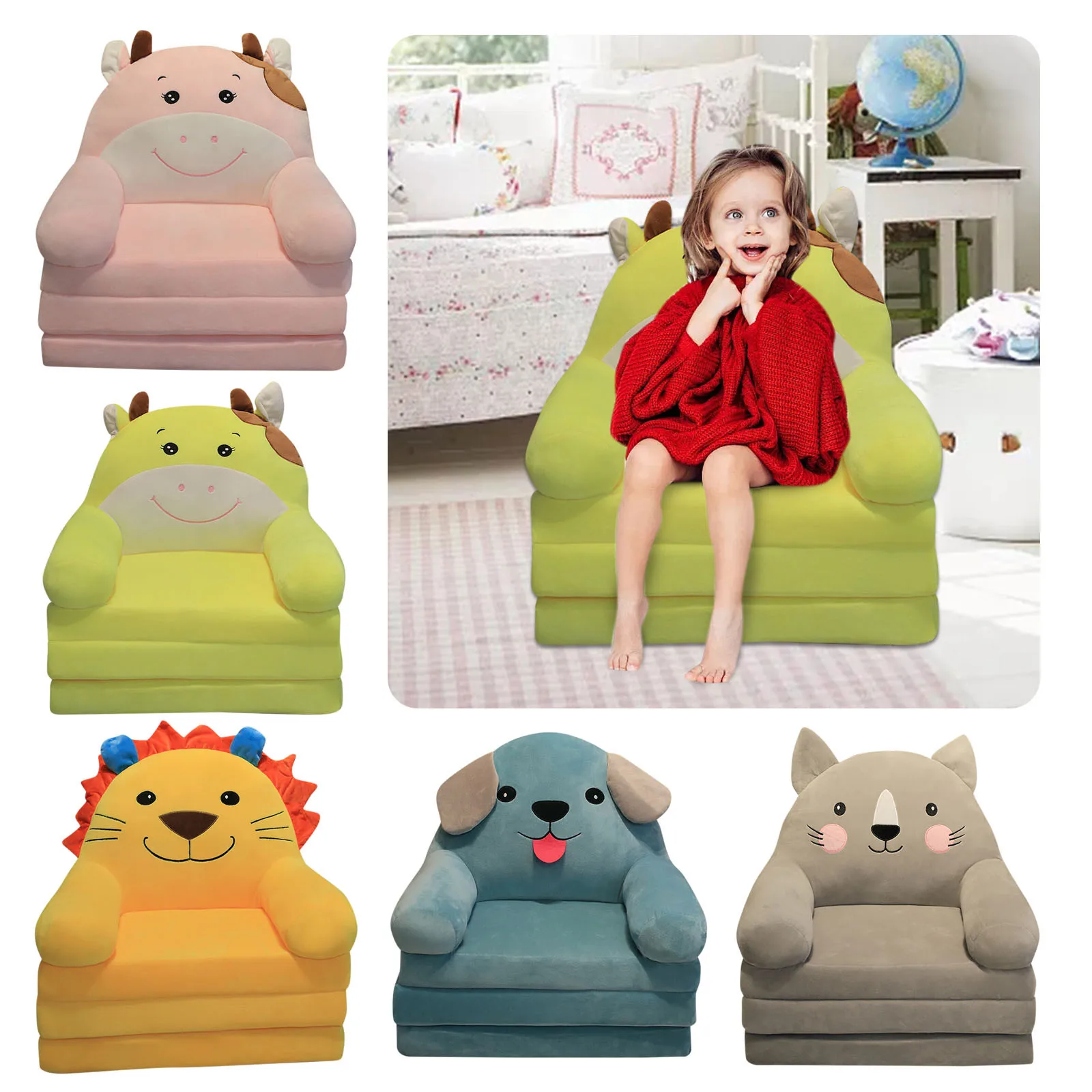 Children's Armchair H Foldable Kids Sofa cover without filler Backrest Armchair Cartoon Lazy Sofa Children Flip Open Sofa Bed