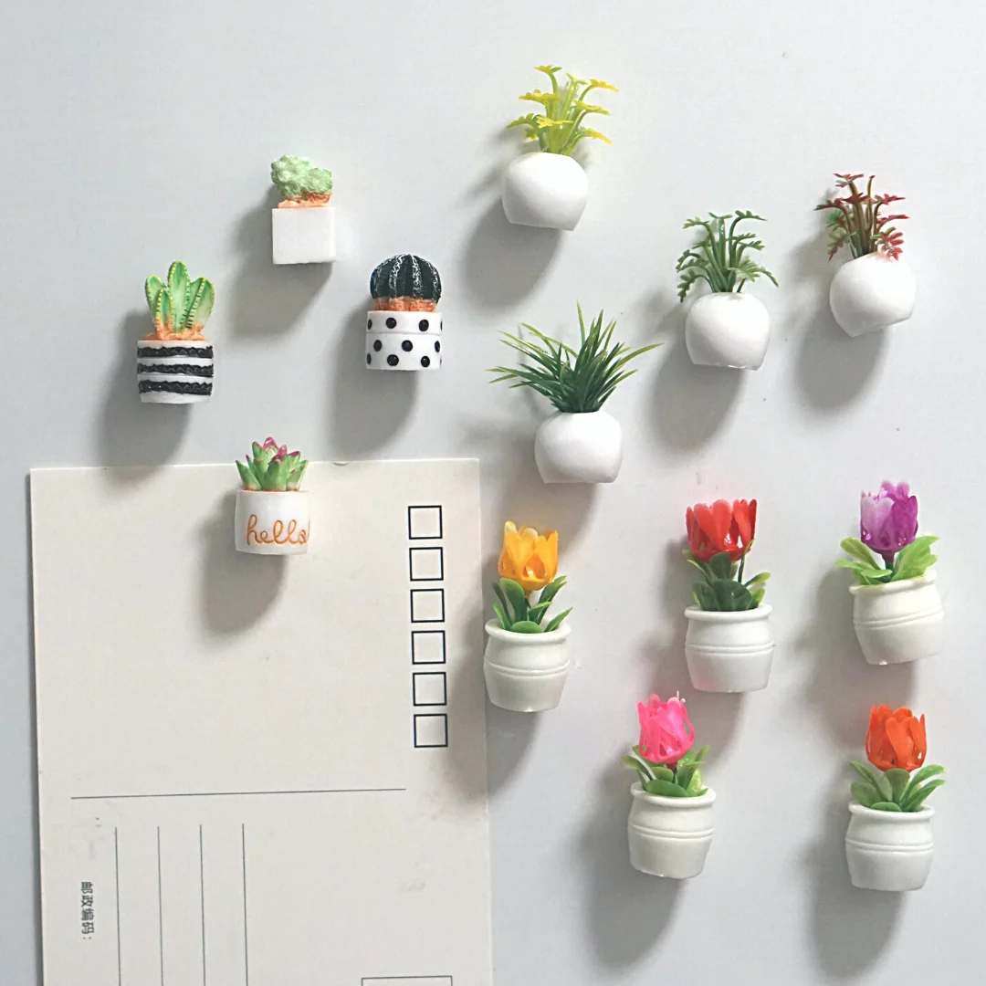 4-5pcs Cactus Fridge Magnet Plant and Flower REfrigerator Magnetic Sticker 3D Cute Grass Message Board Reminder Home Decoration