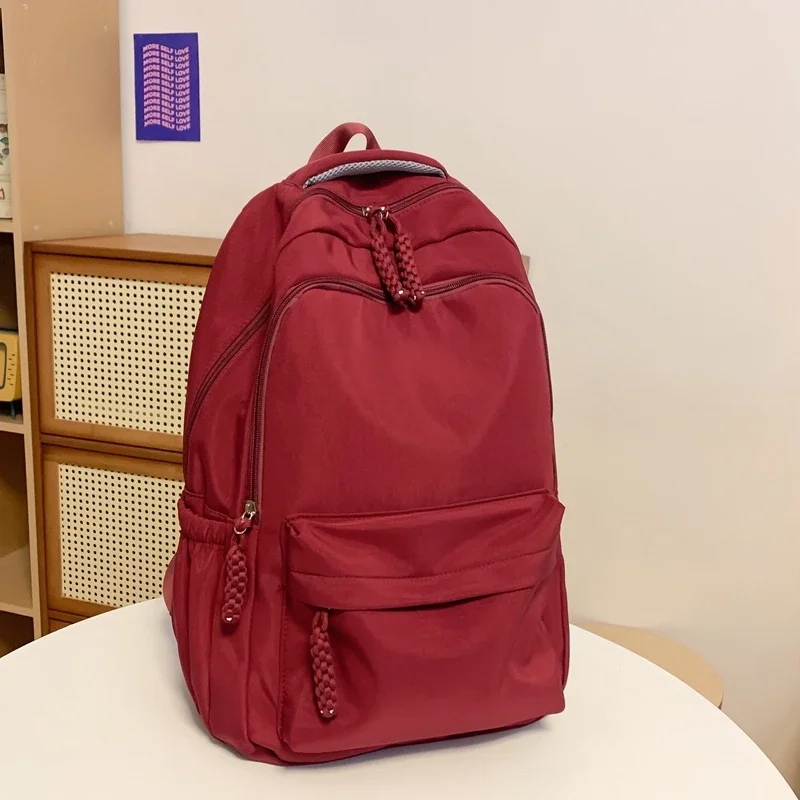 Nylon Solid Simple Classic Backpack Large Capacity Water Repellent Casual Backpack for Women 2024 High Quality Schoolbags