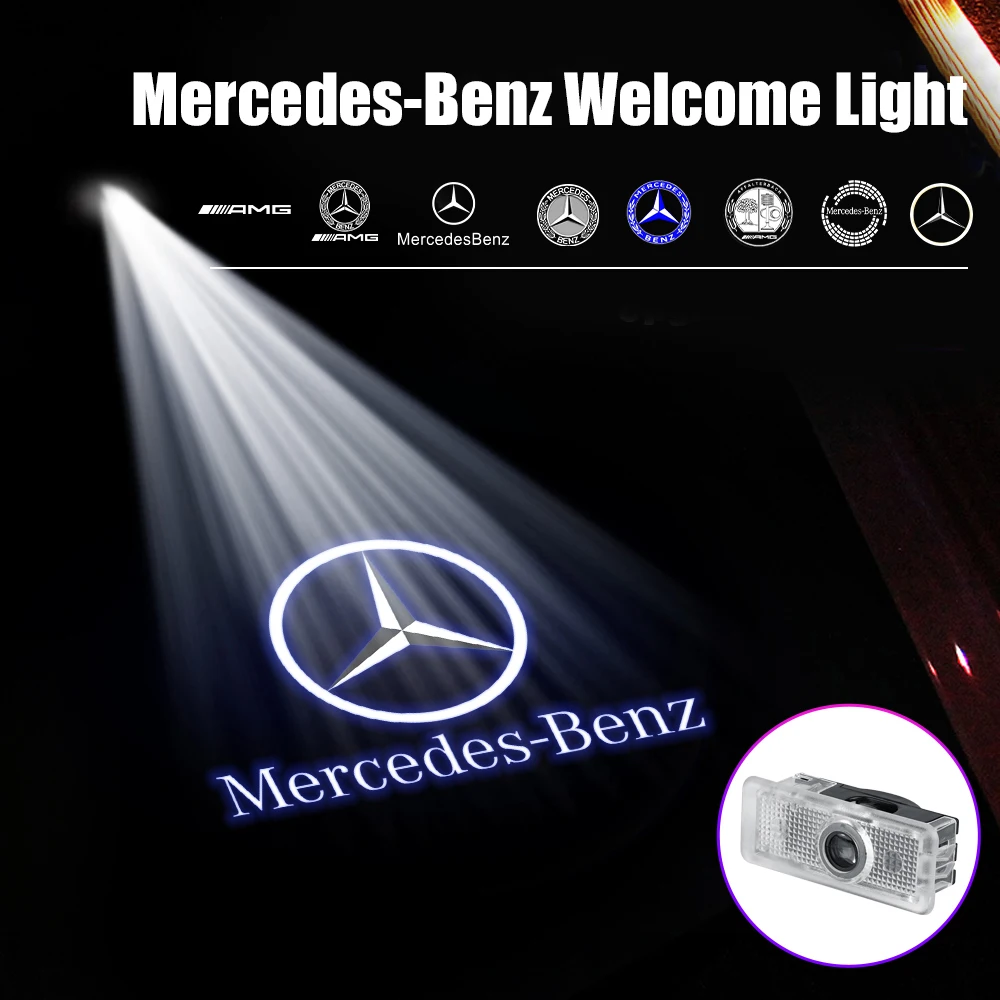 Luz de bienvenida para puerta de coche, proyector con logotipo, 2 piezas, accesorios para Mercedes Benz clase CLA AMG W205 W212 AMG GT 50