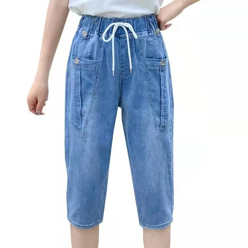 

Women Baggy Jeans High Waist Casual Denim Capris Pant Female Mom Jeans Loose Calf-Length Harem Pants 2023 Summer Breeches