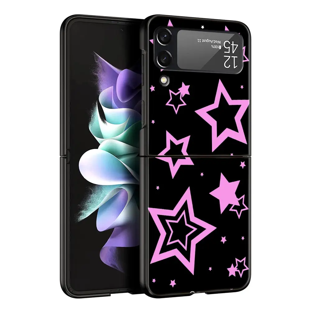 Style Stars Pattern Phone Case For Samsung Galaxy Z Flip3 Flip4 Flip5 PC Shell For Z Flip 3 4 5 Black Hard Folding Back Cover